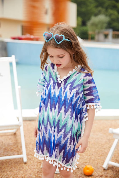 MissShorthair Girls Swim Cover Up Beach Swimwear Coverup Swimsuit Wraps with Pom Pom Trim