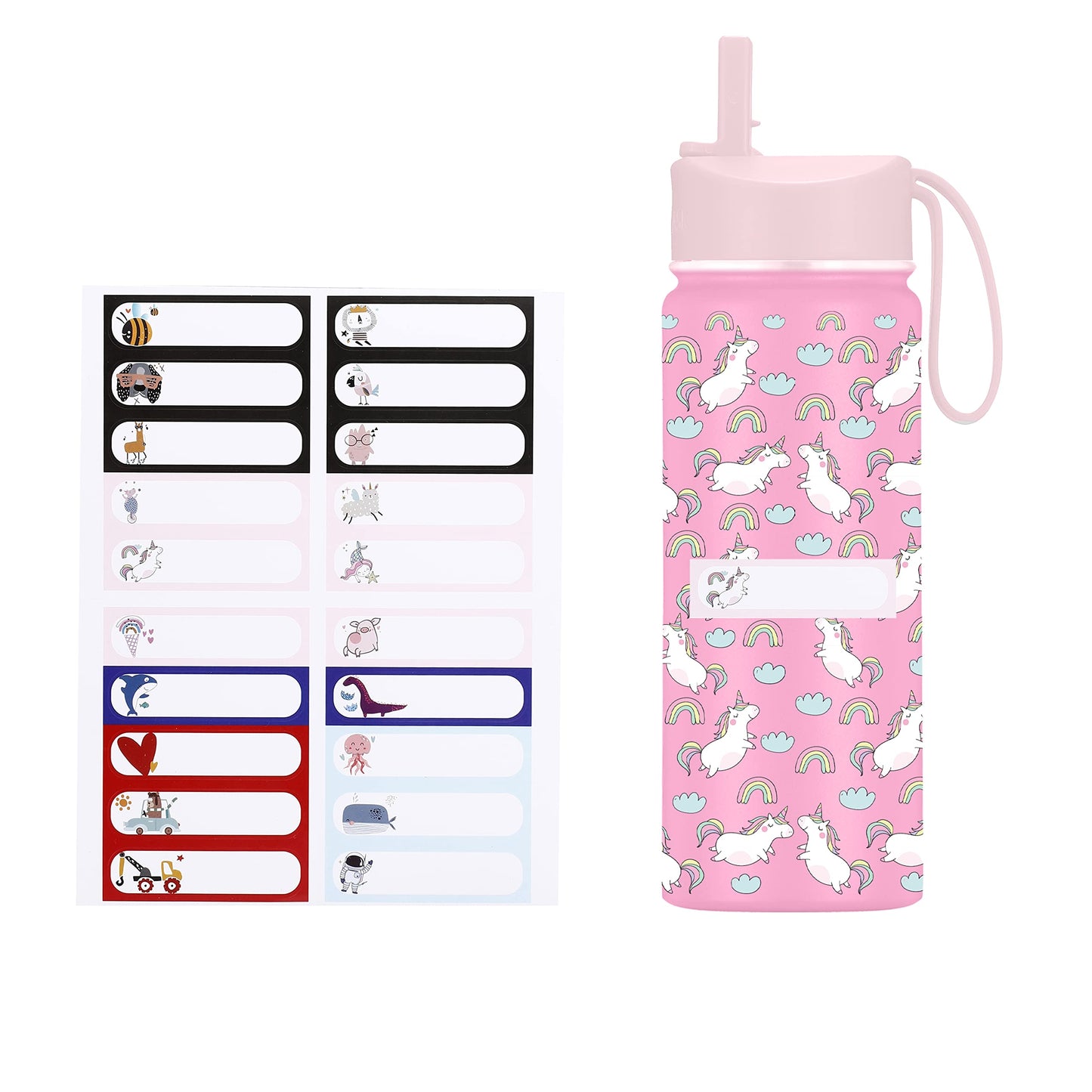 IRON °FLASK Kids Water Bottle - 14 Oz, Straw Lid, 20 Name Stickers, Vacuum Insulated Stainless Steel, Double Walled Tumbler Travel Cup, Thermo Mug - Valentines Day Gifts - Monsters Crew