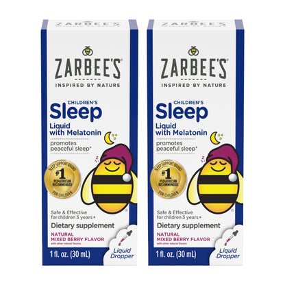 Zarbee's Kids Sleep Supplement Liquid with 1mg Melatonin; Drug-Free & Effective; Easy to Take Natural Berry Flavor for Children Ages 3 and Up; 1 Fl Oz Bottle