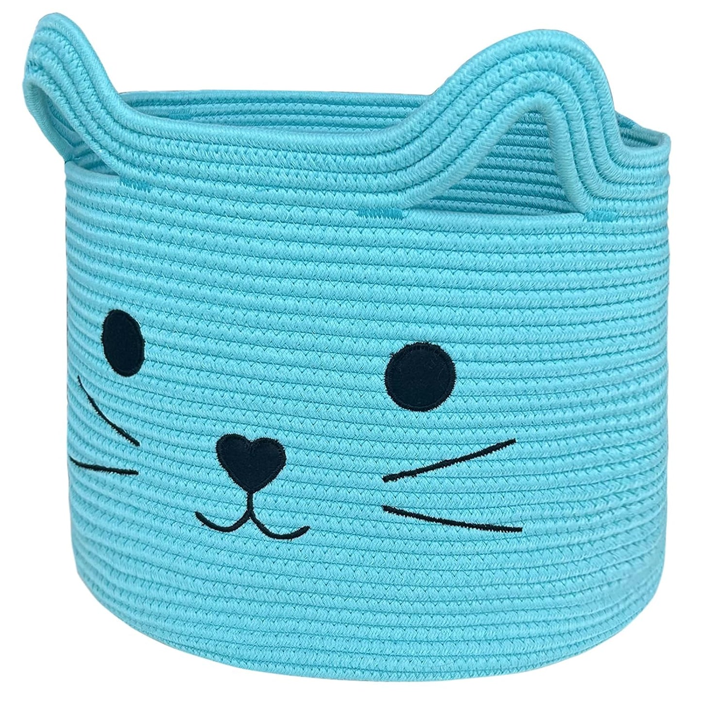 VK VK·LIVING Animal Baskets Large Woven Cotton Rope Storage Basket with Cute Cat Design Animal Laundry Basket Organizer for Towels, Blanket, Toys, Clothes, Gifts – Pet or Baby Gift Baskets 15"Lx14H"