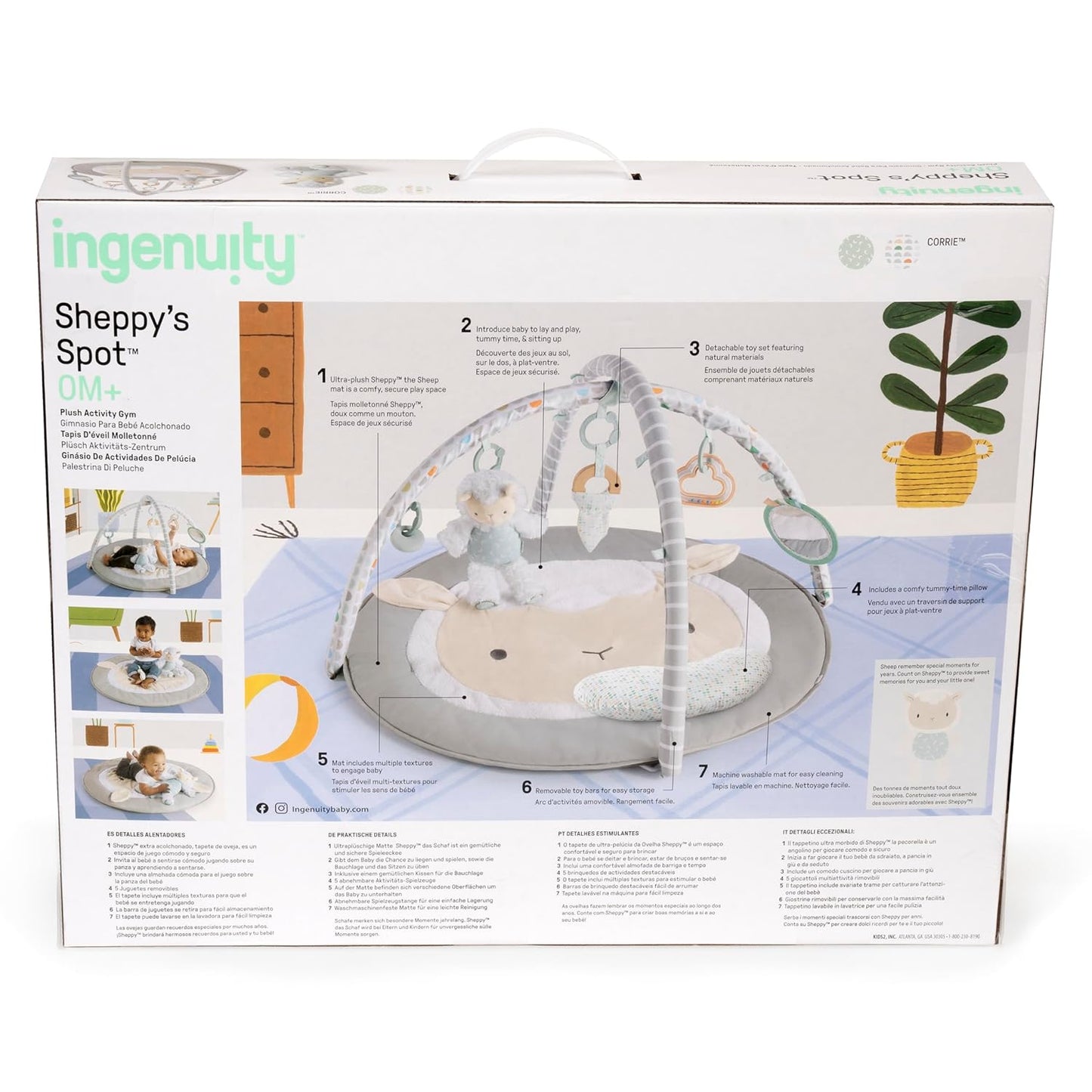 Ingenuity Cozy Spot Reversible Duvet Activity Gym & Play Mat with Wooden Toy bar - Loamy, Newborn and up