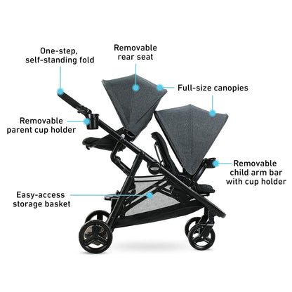 Graco Ready2Grow LX 2.0 Double Stroller Features Bench Seat and Standing Platform Options, Clark