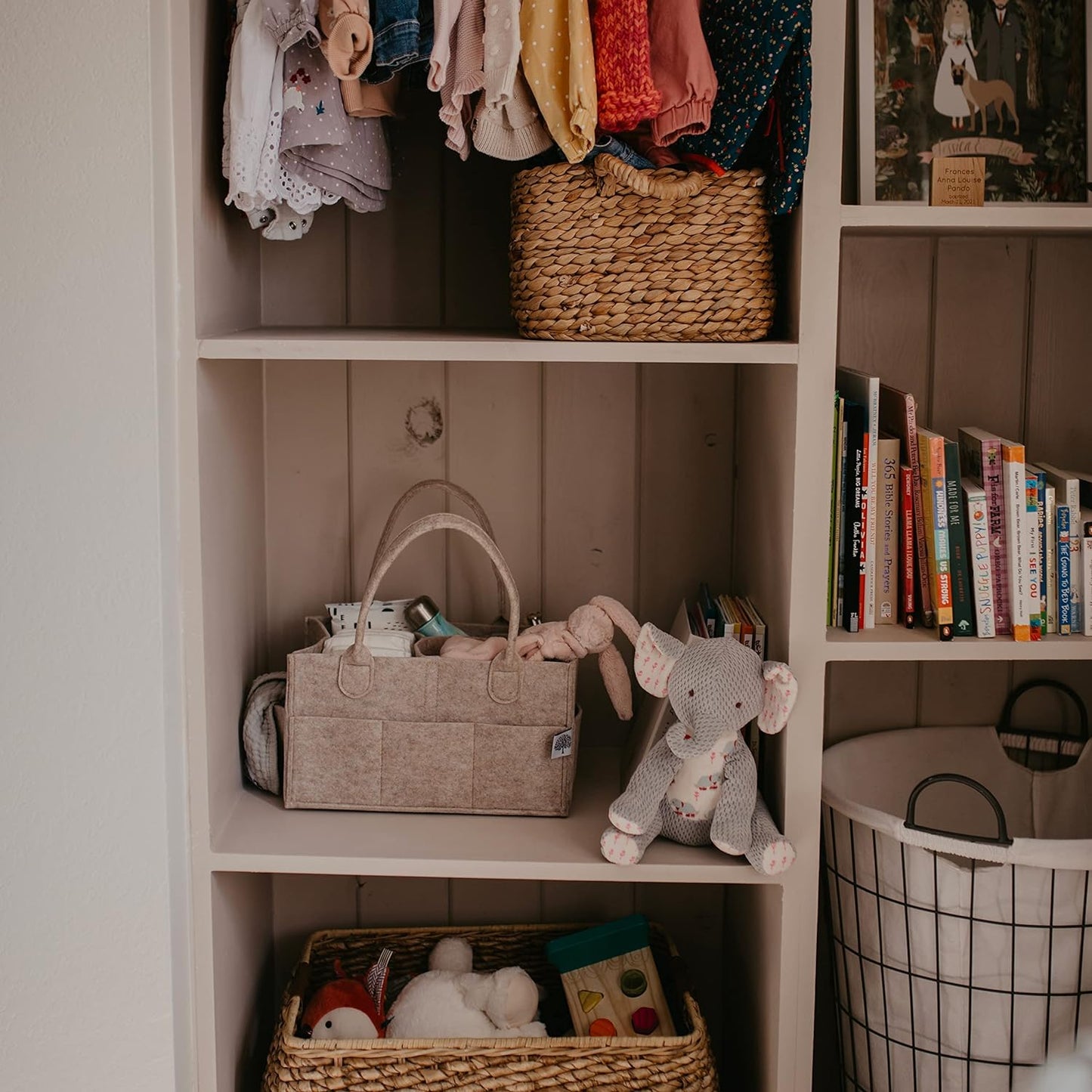 Parker Baby Diaper Caddy - Nursery Storage Bin and Car Organizer for Diapers and Baby Wipes - White