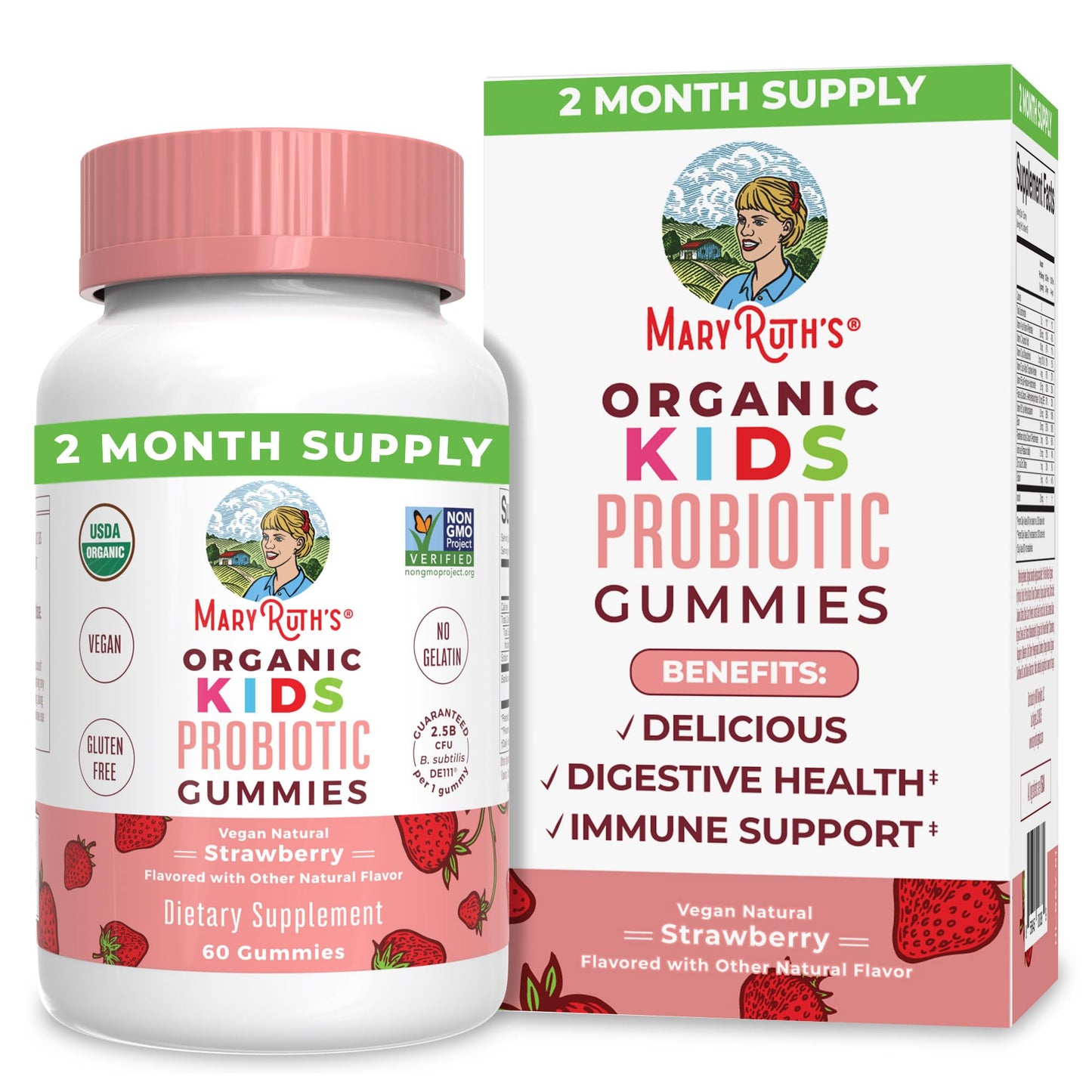 Kids Probiotics for Digestive Health | USDA Organic Probiotic Gummies | 2 Month Supply | Probiotics for Kids | Immune Support | Gut Health Supplement | Vegan | Non-GMO | Gluten Free | 60 Count