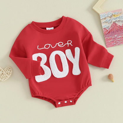 VISGOGO Baby Boy Girls Oversized Sweatshirt Romper Long Sleeve Little Dude Sweater Onesie Top Embroidery Clothes