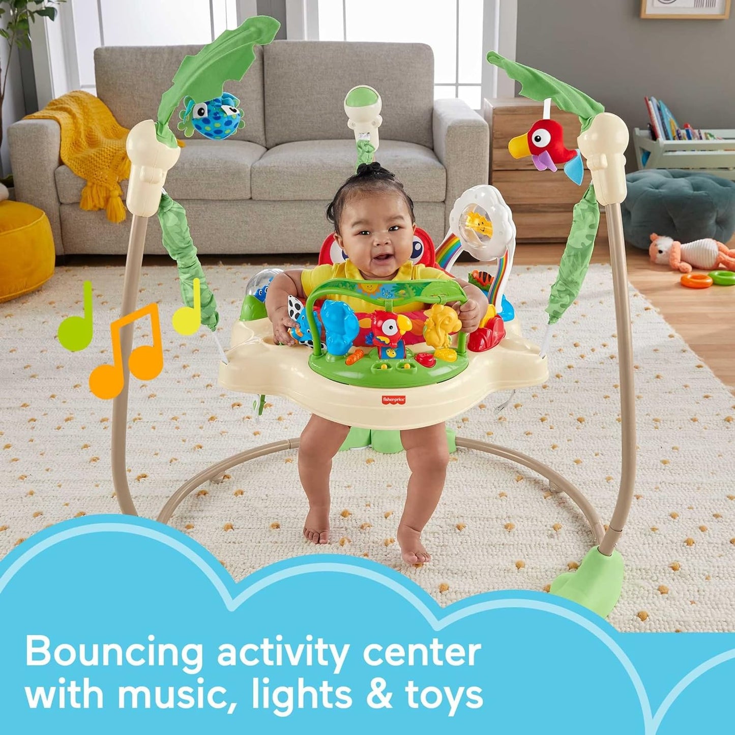 Fisher-Price Baby Bouncer Animal Wonders Jumperoo Activity Center With Music Lights Sounds And Developmental Toys