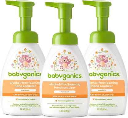 Babyganics Foaming Pump Hand Sanitizer, Alcohol Free, Fragrance Free, Kills 99.9% of Common Bacteria, Moisturizing, 8.45 Fl Oz (Pack of 3)