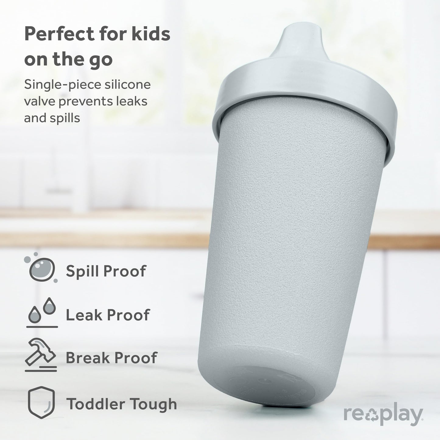 Re Play Made in USA 10 Oz. Sippy Cups for Toddlers (4-pack) Spill Proof Sippy Cup for 1+ Year Old - Dishwasher/Microwave Safe - Hard Spout Kids Cups with Lid 3.13" x 6.25" (Modern Mint)