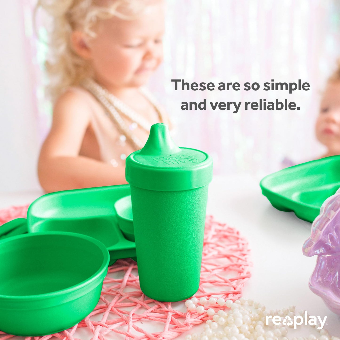 Re Play Made in USA 10 Oz. Sippy Cups for Toddlers (4-pack) Spill Proof Sippy Cup for 1+ Year Old - Dishwasher/Microwave Safe - Hard Spout Kids Cups with Lid 3.13" x 6.25" (Modern Mint)