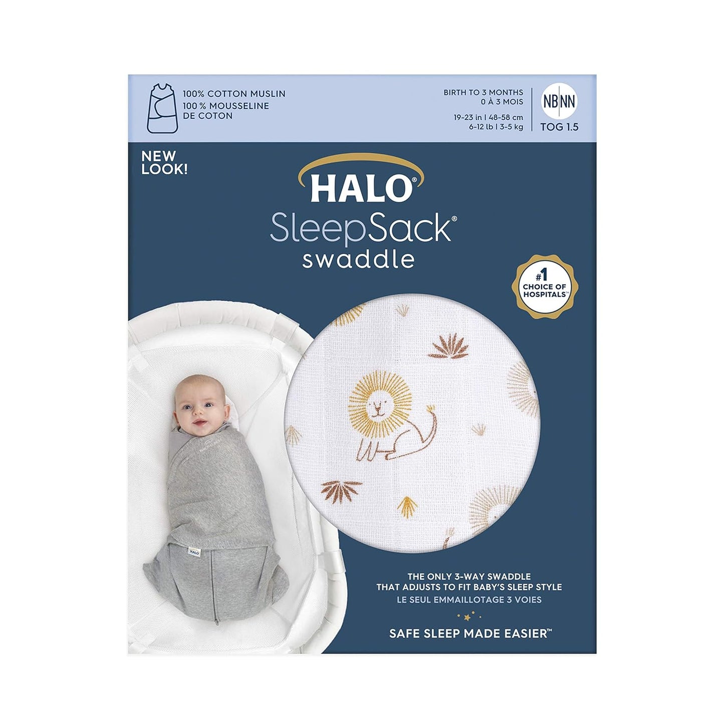 HALO 100% Cotton Sleepsack Swaddle, 3-Way Adjustable Wearable Blanket, TOG 1.5, Clouds, Newborn, 0-3 Months