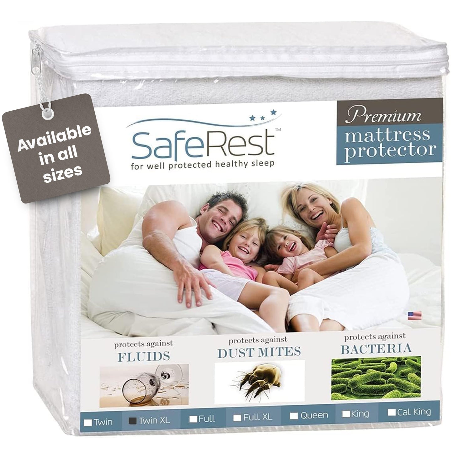 SafeRest 100% Waterproof Twin Size Mattress Protector - Fitted with Stretchable Pockets - Machine Washable Cotton Mattress Cover for Bed - Perfect Bedding Airbnb Essentials for Hosts