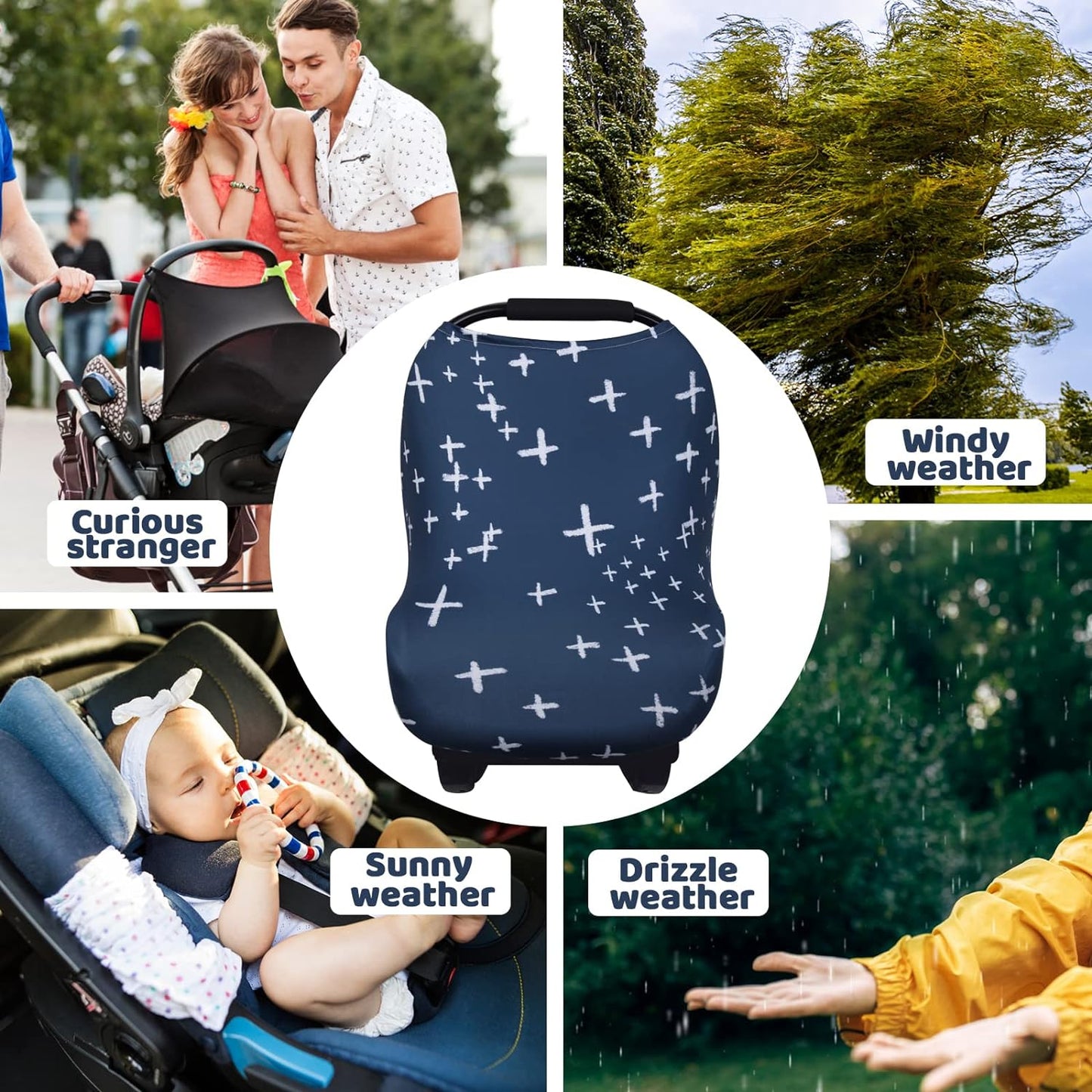 Rquite Car Seat Covers for Babies, Baby Car Seat Canopy Carrier Cover, Breathable Nursing Cover for Breastfeeding, Stretchy Carseat Cover Boys Girls, Multi-Use Infant Carseat Stroller Cover