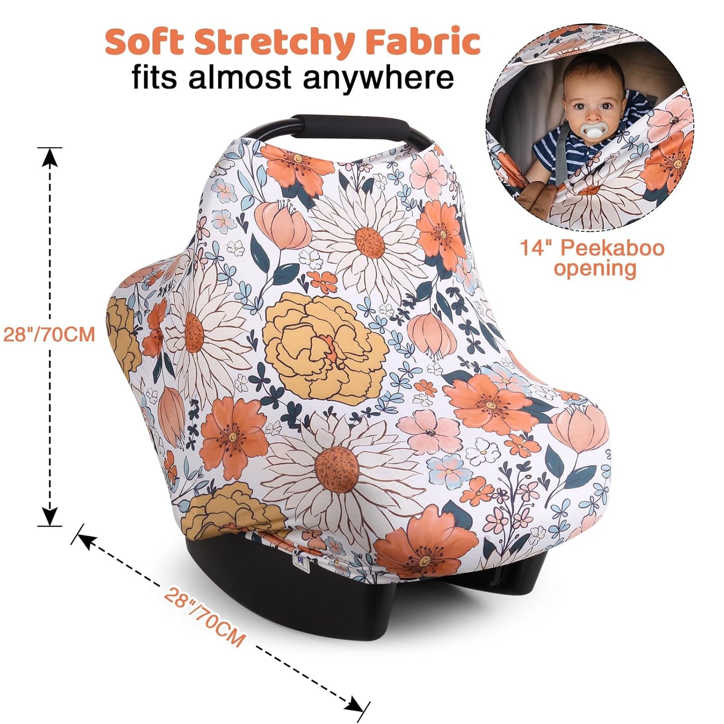 Rquite Car Seat Covers for Babies, Baby Car Seat Canopy Carrier Cover, Breathable Nursing Cover for Breastfeeding, Stretchy Carseat Cover Boys Girls, Multi-Use Infant Carseat Stroller Cover