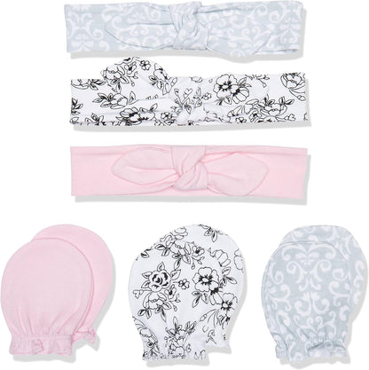 Hudson Baby Baby Girls' Cotton Headband and Scratch Mitten Set