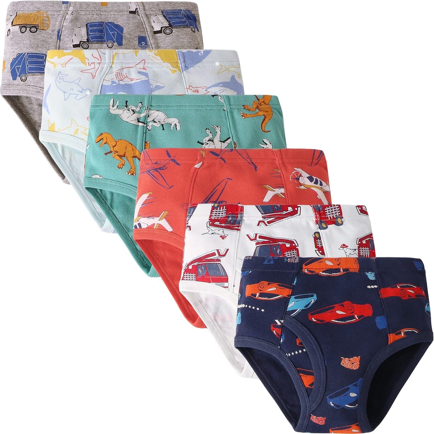 BYONEME 100% Cotton Little Boys Briefs Soft Dinosaur Truck Toddler Underwear