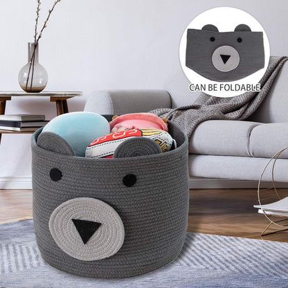 VK VK·LIVING Animal Baskets Large Woven Cotton Rope Storage Basket with Cute Cat Design Animal Laundry Basket Organizer for Towels, Blanket, Toys, Clothes, Gifts – Pet or Baby Gift Baskets 15"Lx14H"