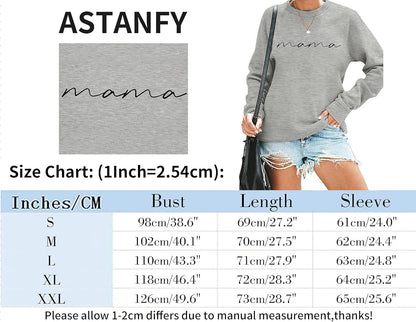 Womens Crewneck Sweatshirt Mama Letter Print Long Sleeve Loose Fashion Pullover Top