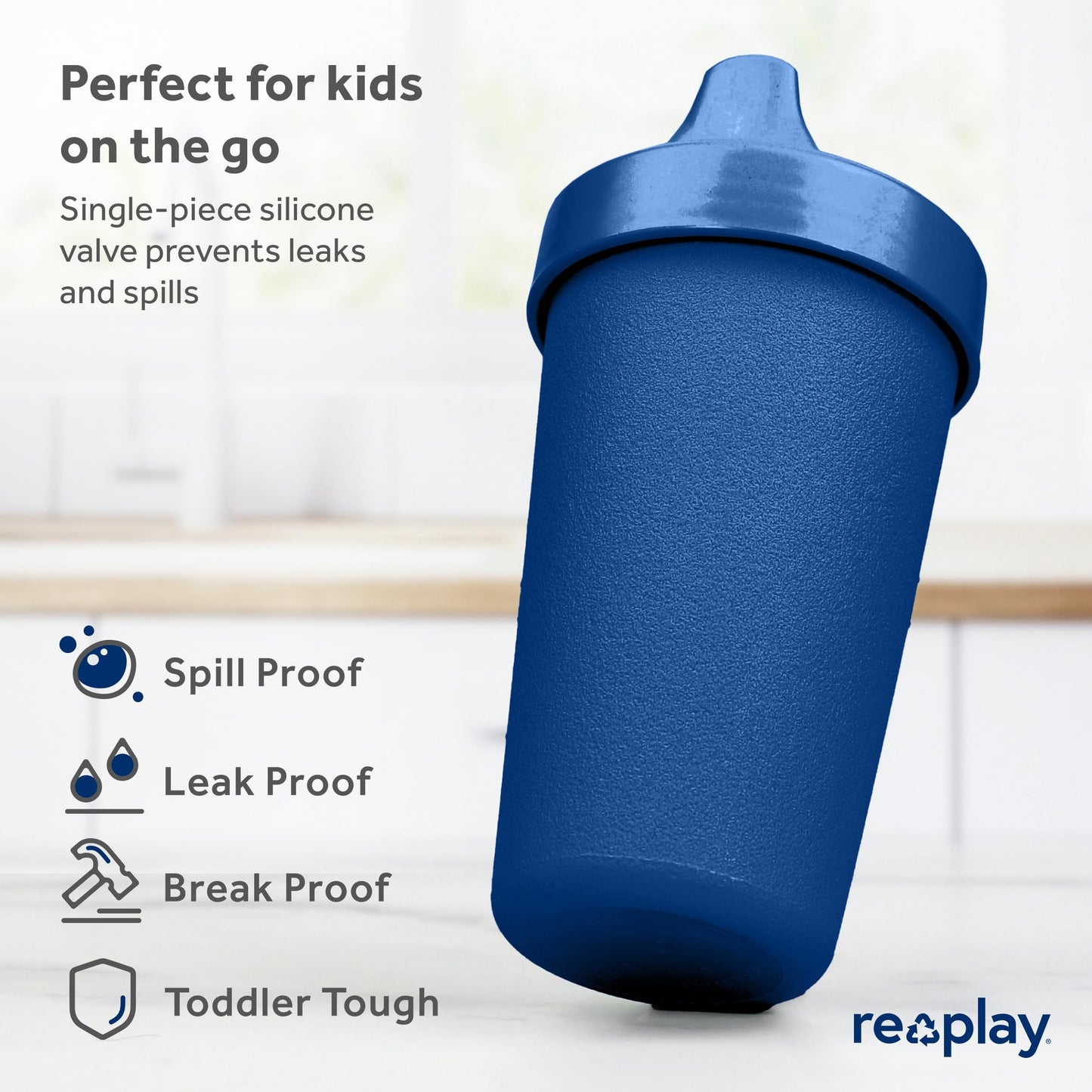 Re Play Made in USA 10 Oz. Sippy Cups for Toddlers (4-pack) Spill Proof Sippy Cup for 1+ Year Old - Dishwasher/Microwave Safe - Hard Spout Kids Cups with Lid 3.13" x 6.25" (Modern Mint)