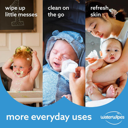 WaterWipes Plastic-Free Original Baby Wipes, 99.9% Water Based Wipes, Unscented & Hypoallergenic for Sensitive Skin, 60 Count (Pack of 12), Packaging May Vary