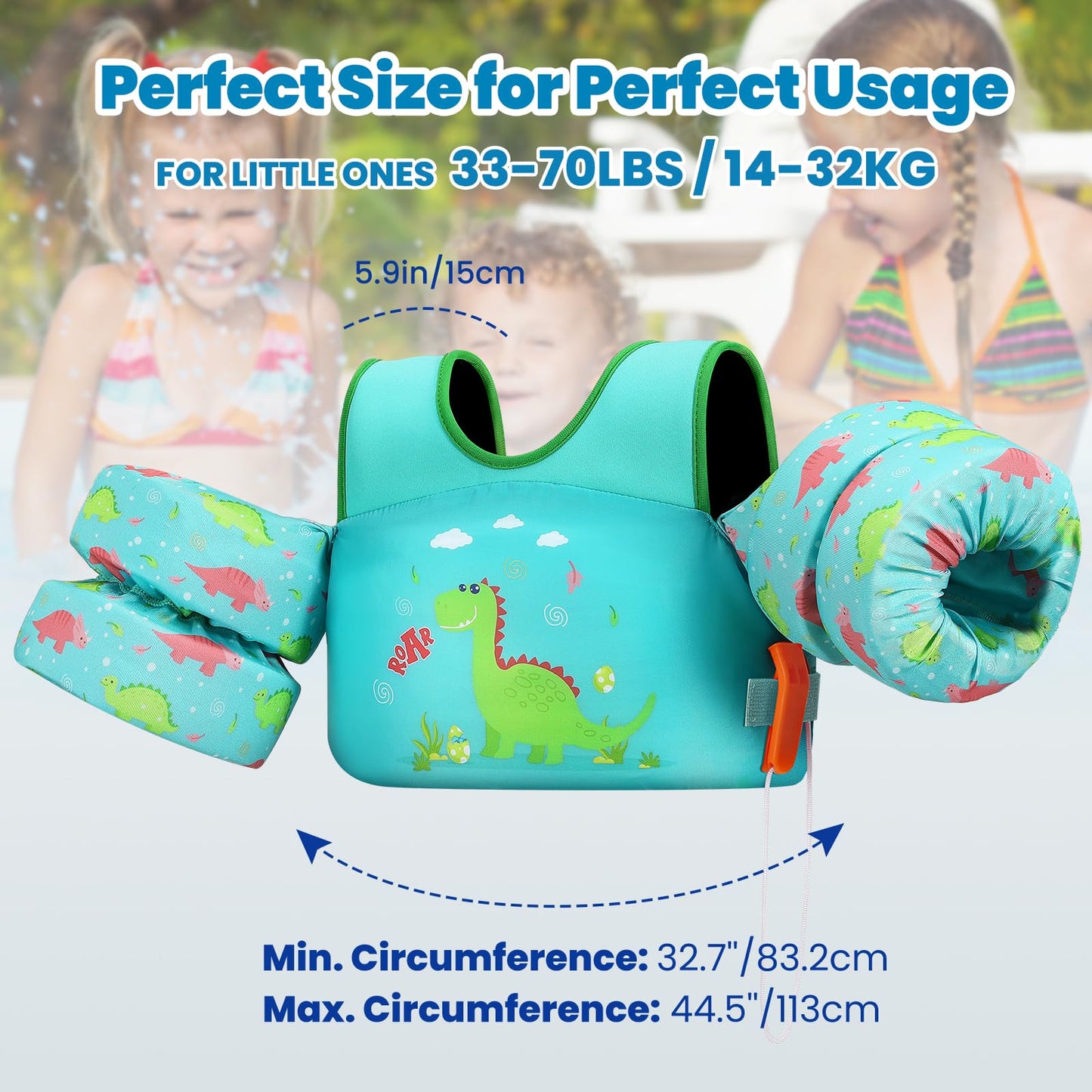 Heysplash Swim Vest for Kids, Toddler Pool Floaties Fit 20-50/70 Lbs, Children Swimming Vest with Adjustable Strap, Swim Jacket Water Wing Arm Float, Puddle Sea Beach Boat Jumper Boy Girl Baby Age 2-6