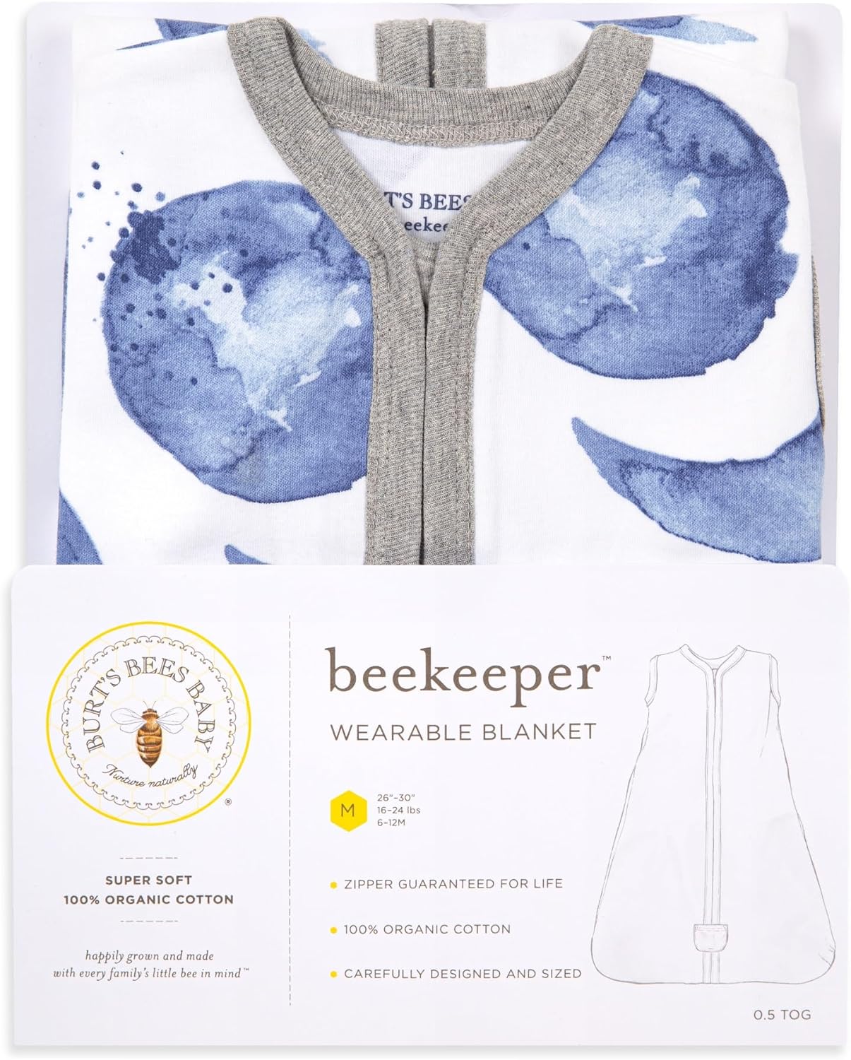 Burt's Bees Baby Unisex-Baby Beekeeper Wearable Blanket, 100% Organic Cotton, Swaddle Transition Sleeping Bag