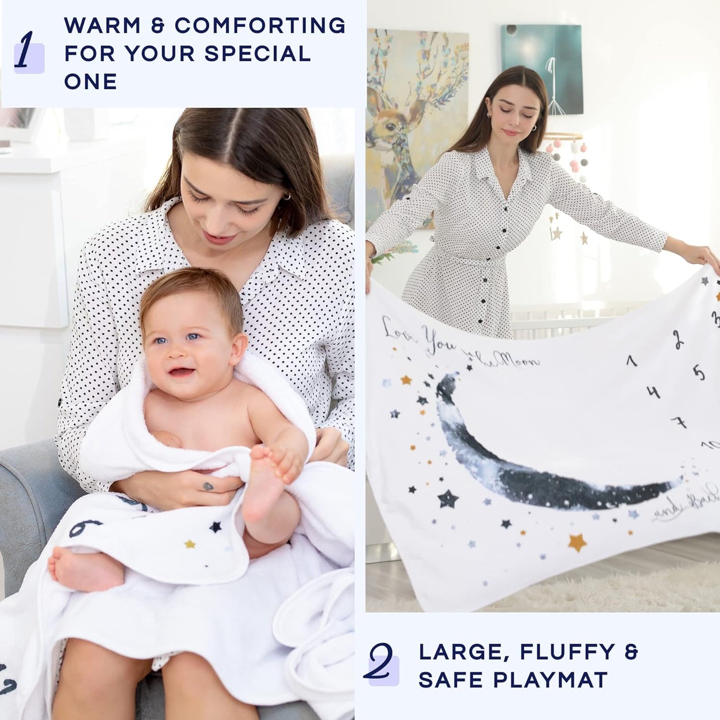 Luka&Lily Month Milestone Blanket- 60"x40" for Baby Boys - First Year Calendar Monthly Growth Chart, Moon - Shower Gifts