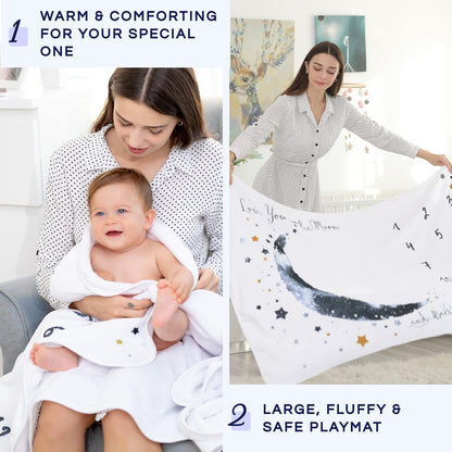 Luka&Lily Month Milestone Blanket- 60"x40" for Baby Boys - First Year Calendar Monthly Growth Chart, Moon - Shower Gifts