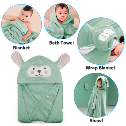 ROMASA Baby Bath Towel Ultra Soft Hooded Towel Highly Absorbent Bathrobe Blanket Toddlers Shower Gifts for Boys Girls- 27.5" x 55" (Green)