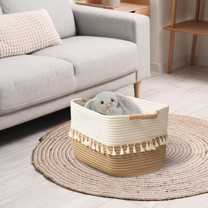 TeoKJ Storage Basket 3 Pack for Organizing, Rope Cotton Baskets for Toy, Clothes, Blankets, Decorative Basket for Living Room, Nursery, Bathroom, Jute