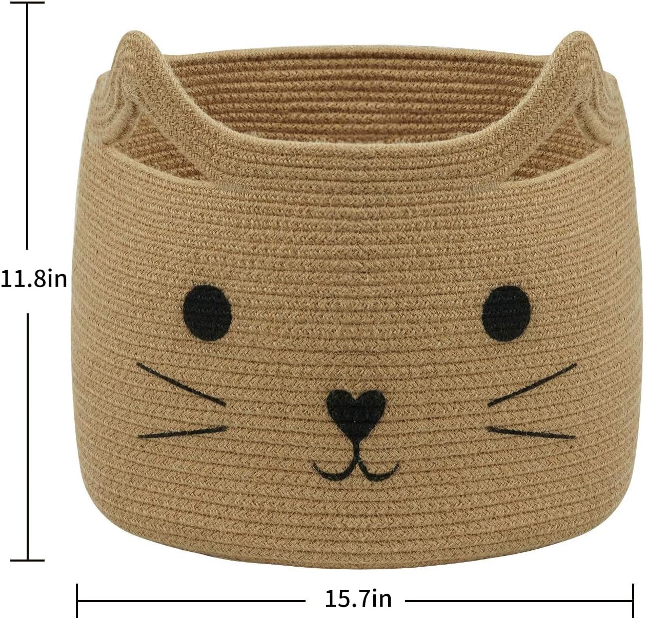 HiChen Large Woven Cotton Rope Storage Basket, Laundry Basket Organizer for Toys, Blanket, Clothes, Towels, Gifts | Pet Gift Basket for Cat, Dog - 15.7" L×11.8" H, Black