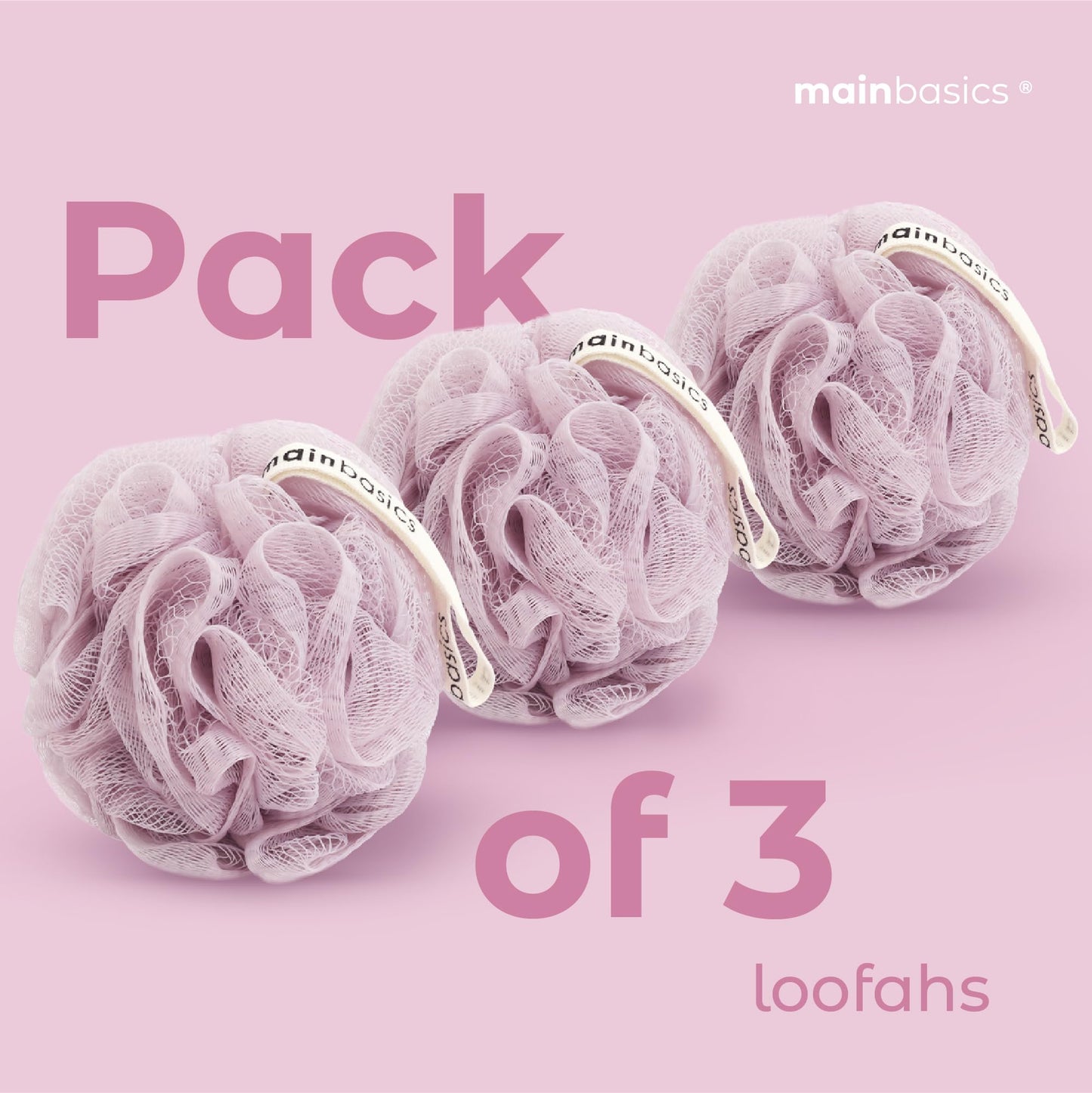 MainBasics Bath Shower Loofah Sponge Pouf Body Scrubber Exfoliator Body Wash Sponge (Set of 3, Airy Blossom)