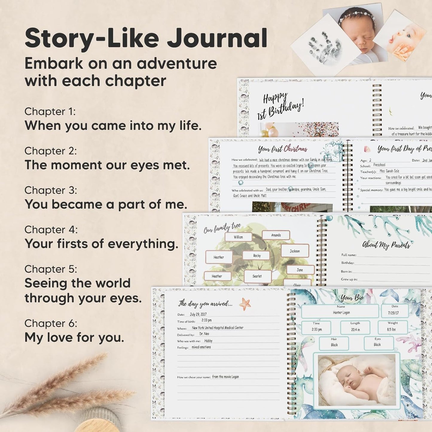 First 5 Years Baby Memory Book Journal - 90 Pages Hardcover First Year Keepsake Milestone Baby Book For Boys, Girls - Baby Scrapbook - Baby Album And Memory Book (SeaWorld)