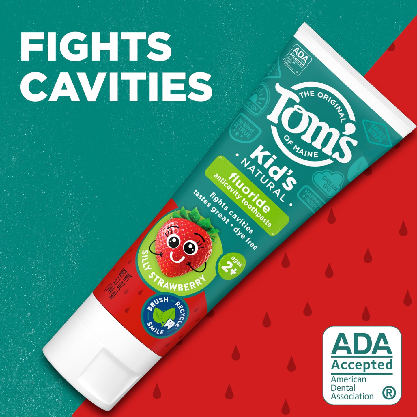 Tom's of Maine ADA Approved Fluoride Children's Toothpaste, Natural Toothpaste, Dye Free, No Artificial Preservatives, Silly Strawberry, 5.1 oz. 3-Pack (Packaging May Vary)