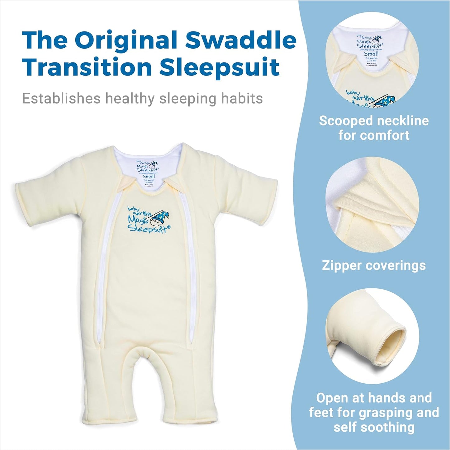 Baby Merlin's Magic Sleepsuit - 100% Cotton Baby Transition Swaddle - Baby Sleep Suit - Sage Green - 3-6 Months