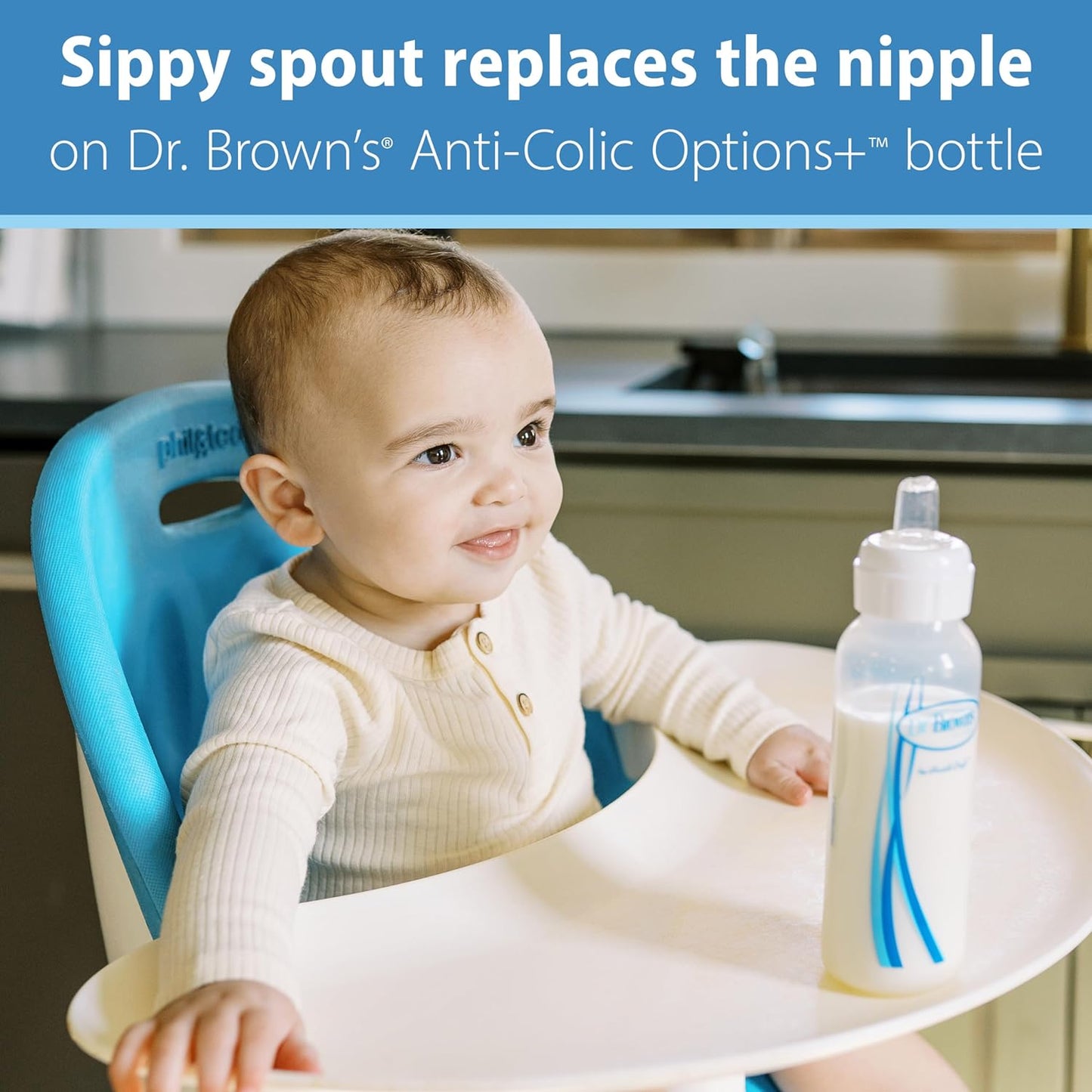 Dr. Brown's Milestones Options+ Sippy Spouts, Narrow, Soft 100% Silicone Baby Bottle Sippy Spout, 6m+, 2 Count (Pack of 1)