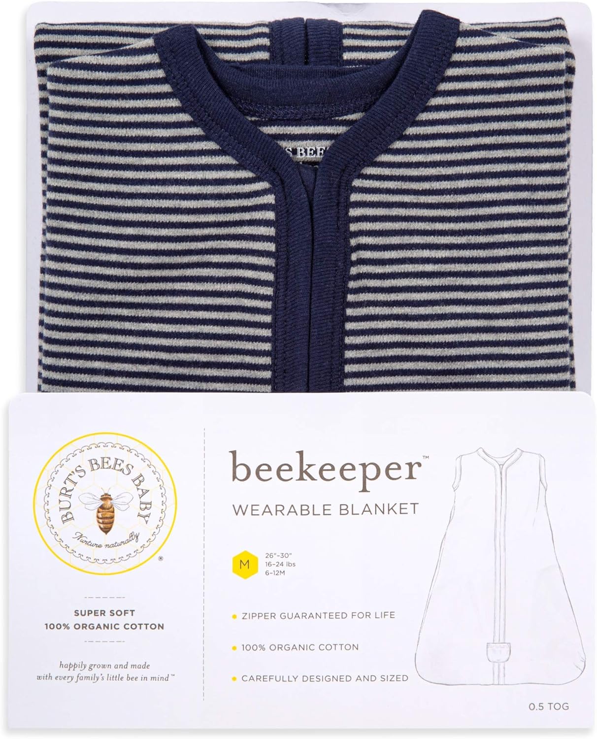 Burt's Bees Baby Unisex-Baby Beekeeper Wearable Blanket, 100% Organic Cotton, Swaddle Transition Sleeping Bag