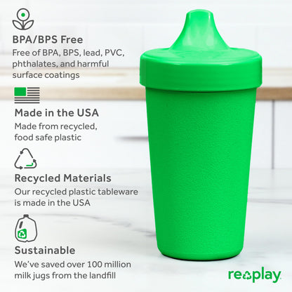 Re Play Made in USA 10 Oz. Sippy Cups for Toddlers (4-pack) Spill Proof Sippy Cup for 1+ Year Old - Dishwasher/Microwave Safe - Hard Spout Kids Cups with Lid 3.13" x 6.25" (Modern Mint)