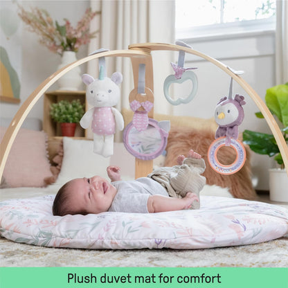 Ingenuity Cozy Spot Reversible Duvet Activity Gym & Play Mat with Wooden Toy bar - Loamy, Newborn and up