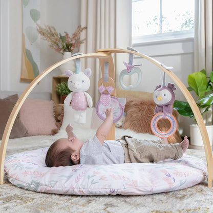 Ingenuity Cozy Spot Reversible Duvet Activity Gym & Play Mat with Wooden Toy bar - Loamy, Newborn and up