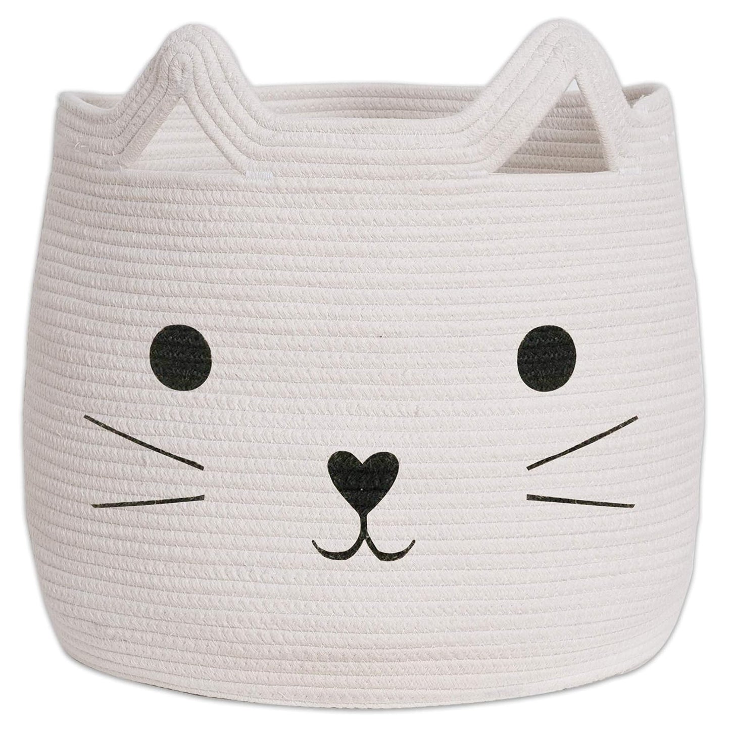 VK VK·LIVING Animal Baskets Large Woven Cotton Rope Storage Basket with Cute Cat Design Animal Laundry Basket Organizer for Towels, Blanket, Toys, Clothes, Gifts – Pet or Baby Gift Baskets 15"Lx14H"