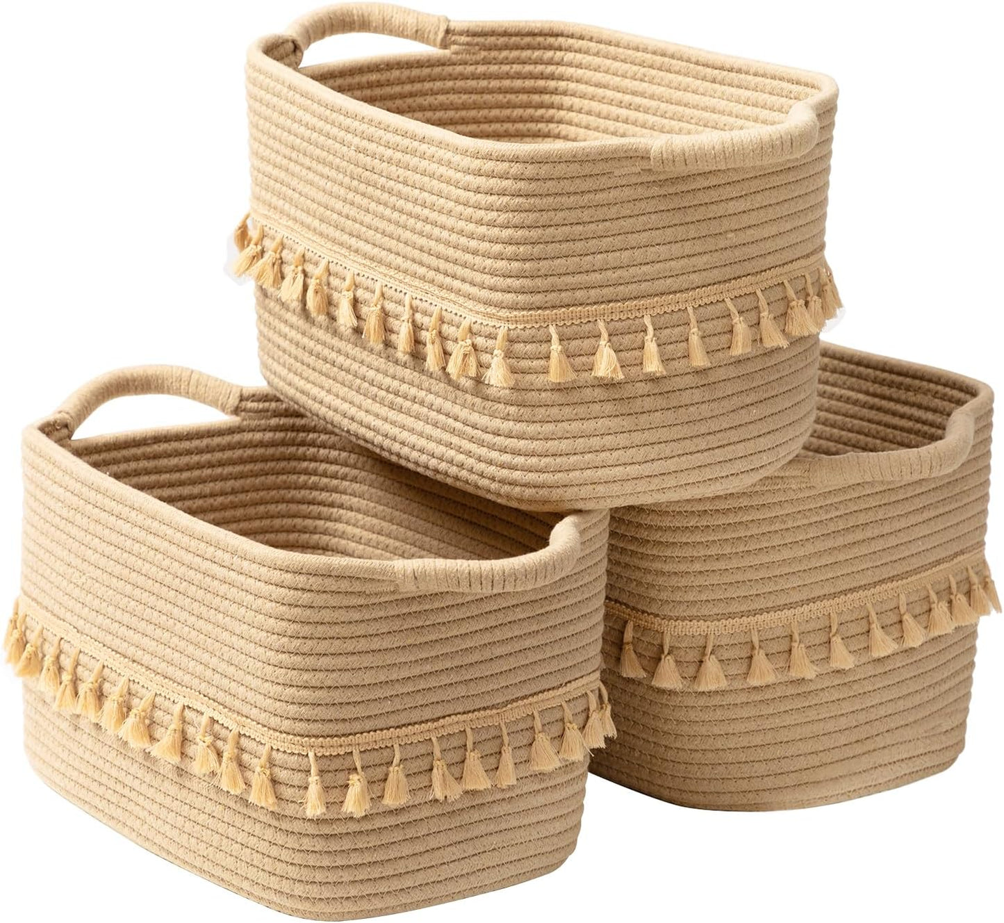 TeoKJ Storage Basket 3 Pack for Organizing, Rope Cotton Baskets for Toy, Clothes, Blankets, Decorative Basket for Living Room, Nursery, Bathroom, Jute