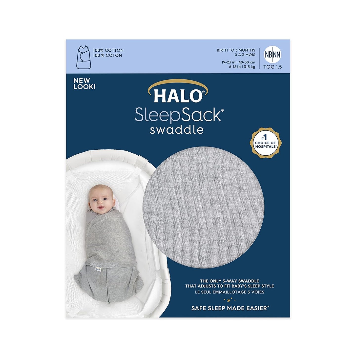 HALO 100% Cotton Sleepsack Swaddle, 3-Way Adjustable Wearable Blanket, TOG 1.5, Clouds, Newborn, 0-3 Months