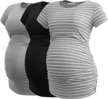 Smallshow Women's Maternity Tops Side Ruched Tunic T-Shirt Pregnancy Clothes