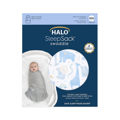 HALO 100% Cotton Sleepsack Swaddle, 3-Way Adjustable Wearable Blanket, TOG 1.5, Clouds, Newborn, 0-3 Months