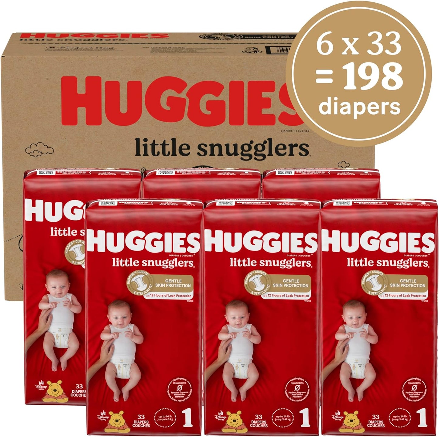 Huggies Newborn Diapers, Little Snugglers Baby Diapers, Size Newborn (up to 10 lbs), 128 Count