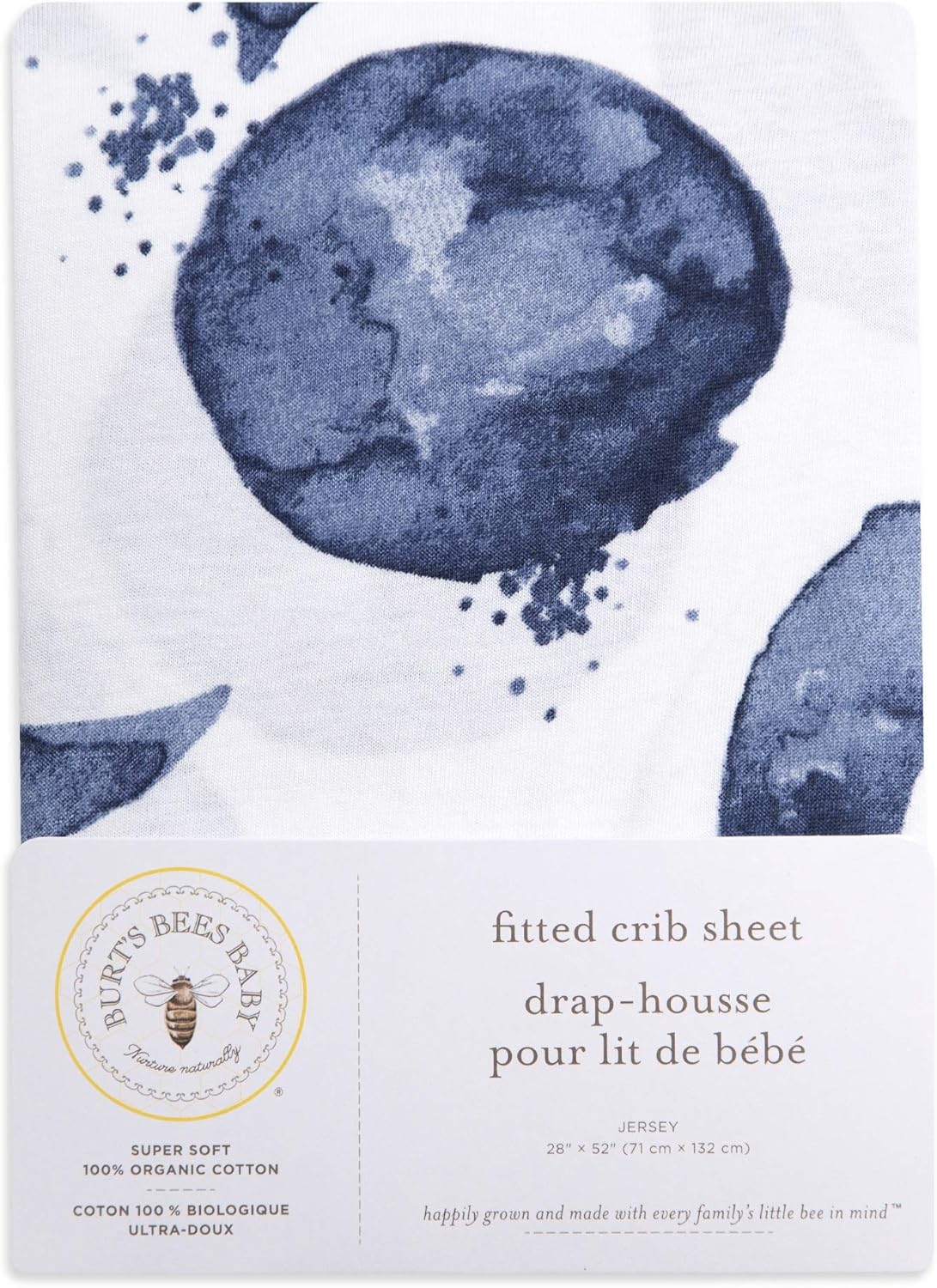 Burt's Bees Baby - Fitted Crib Sheet, Boys & Unisex 100% Organic Cotton Crib Sheet for Standard Crib and Toddler Mattresses (Hello Moon!) 28x52 Inch (Pack of 1)