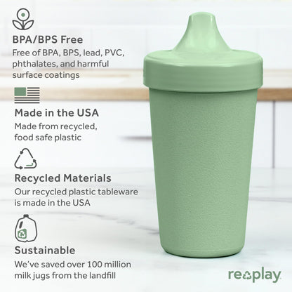 Re Play Made in USA 10 Oz. Sippy Cups for Toddlers (4-pack) Spill Proof Sippy Cup for 1+ Year Old - Dishwasher/Microwave Safe - Hard Spout Kids Cups with Lid 3.13" x 6.25" (Modern Mint)