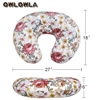 OWLOWLA 2Pack Nursing Pillow Covers Set White&Khaki Breastfeeding Pillow Slipcover Fits Naked Nursing Pillow for Baby Boy Girl(White/Khaki)