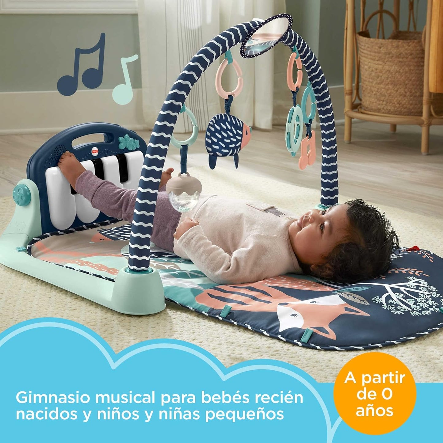 Fisher-Price Baby Playmat Kick & Play Piano Gym With Musical And Sensory Toys For Newborn To Toddler, Navy Fawn