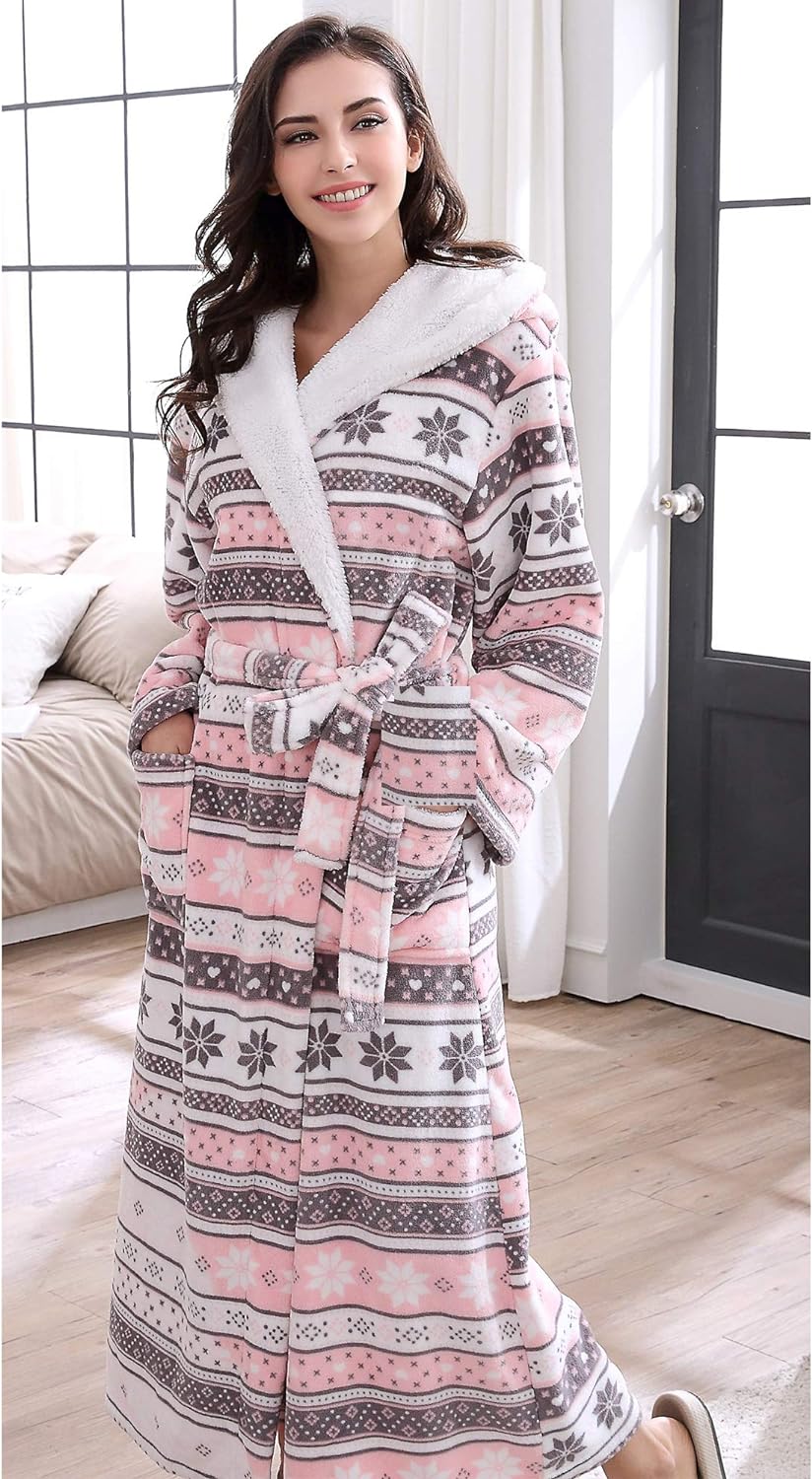 Richie House Women's Plush Soft Warm Fleece Bathrobe Robe RH1591